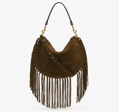 bolso mano piel ante de becerro con flecos oskan hobo zip bronce